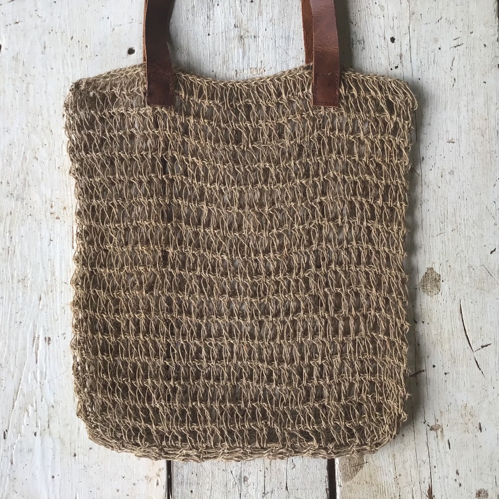 NEW jute leather TOTE market beach HOBO net bag - Picture 2 of 3